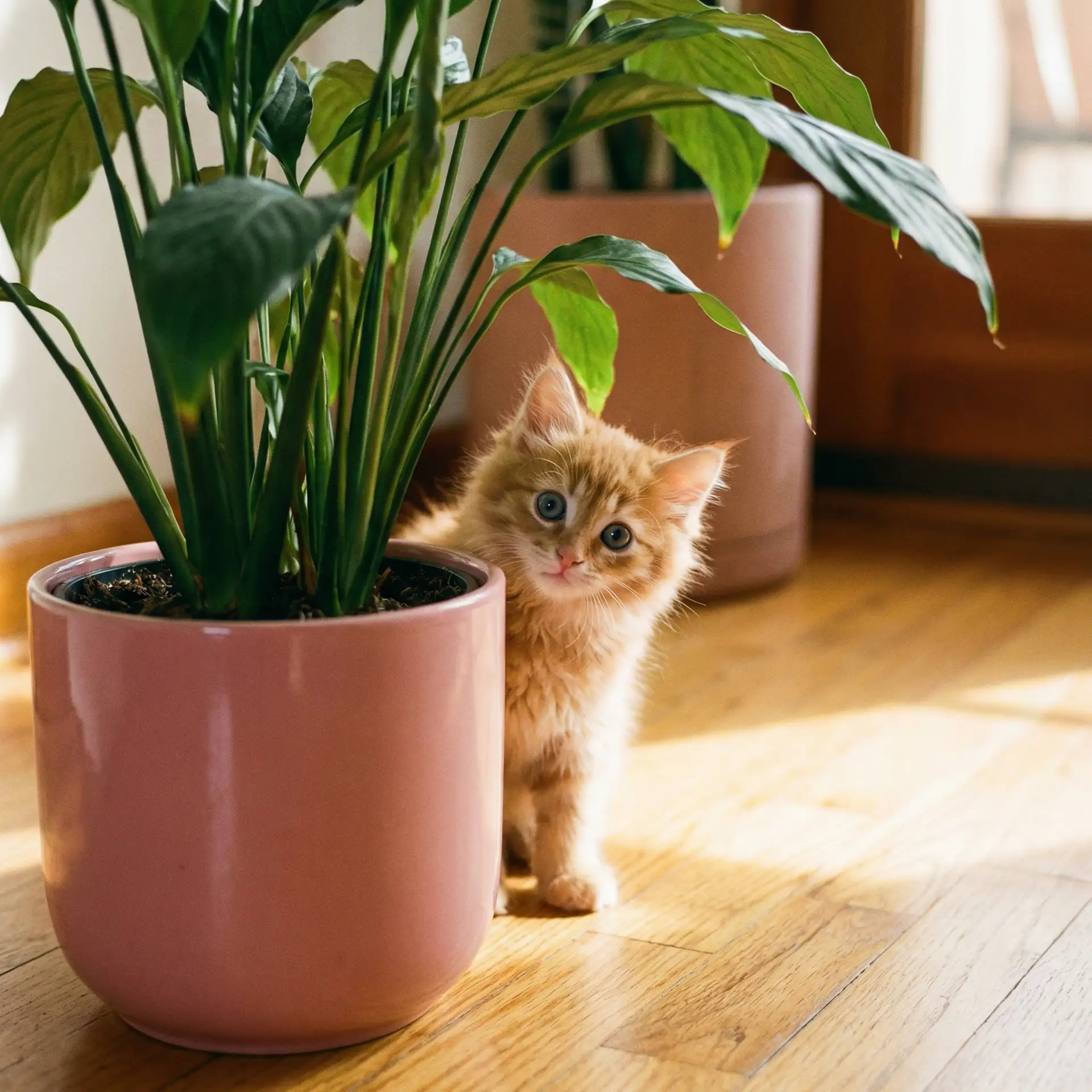 小猫从花盆后探头 - 俏丽女护士